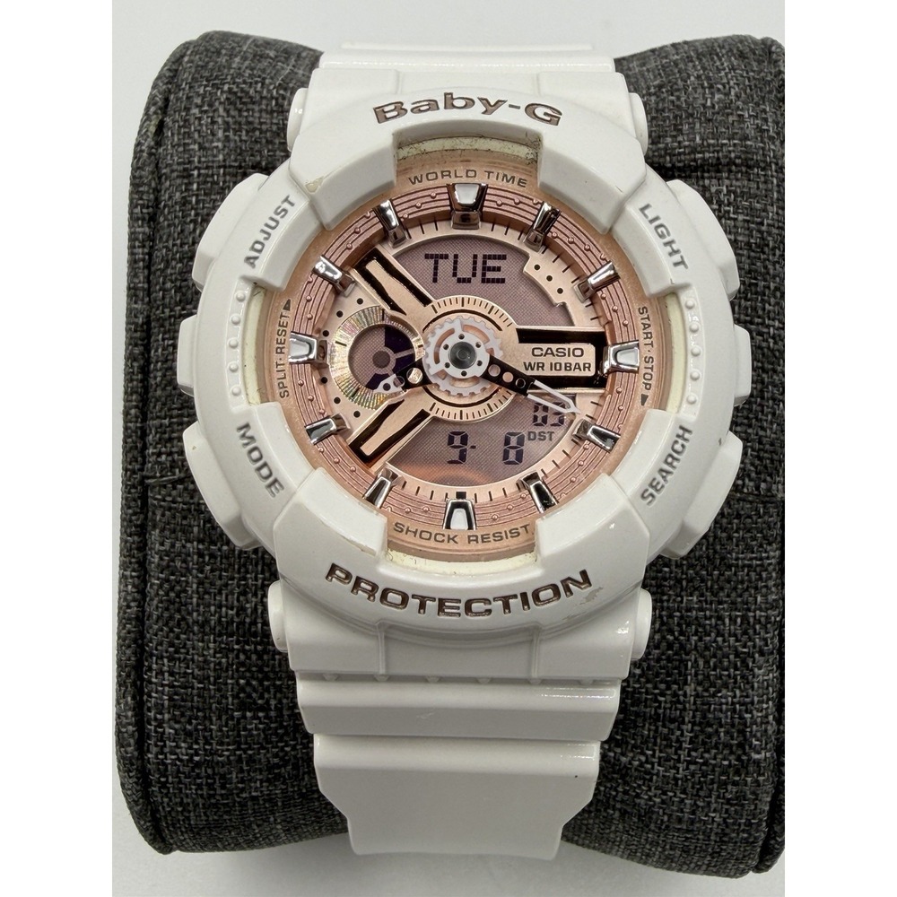 Casio Baby-G Shock Analog Digital Watch BGA-110 White Rose Gold WR 100m Works!